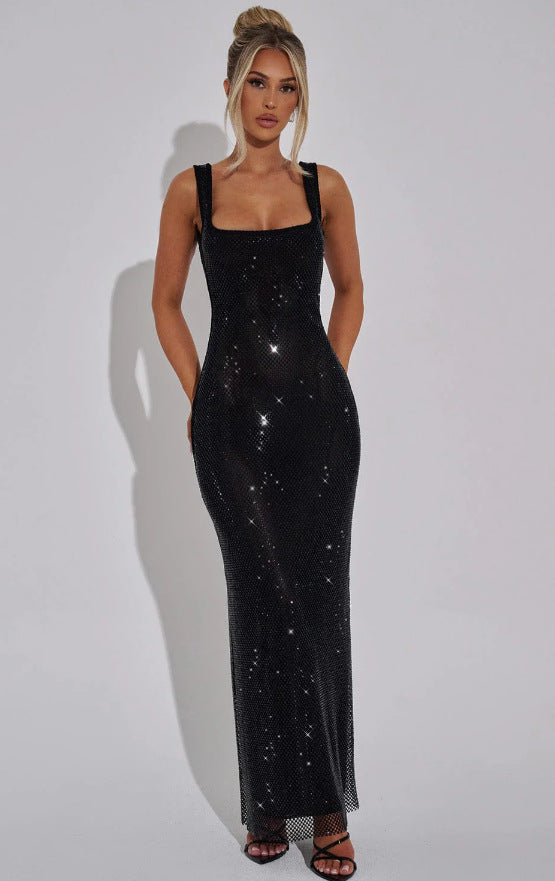 Sequin Mesh Diamond Evening Dress