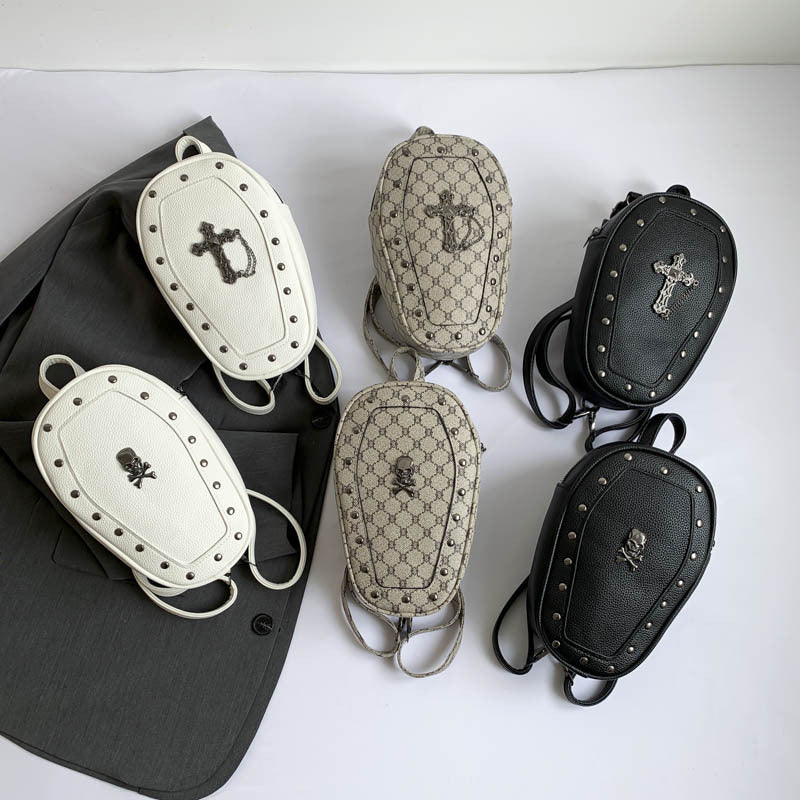 Retro Cross Skull PU Shoulder Backpack