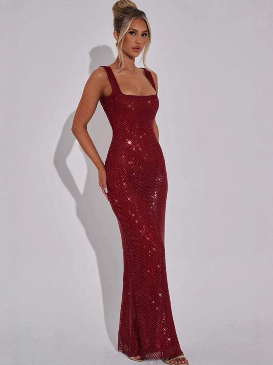 Sequin Mesh Diamond Evening Dress