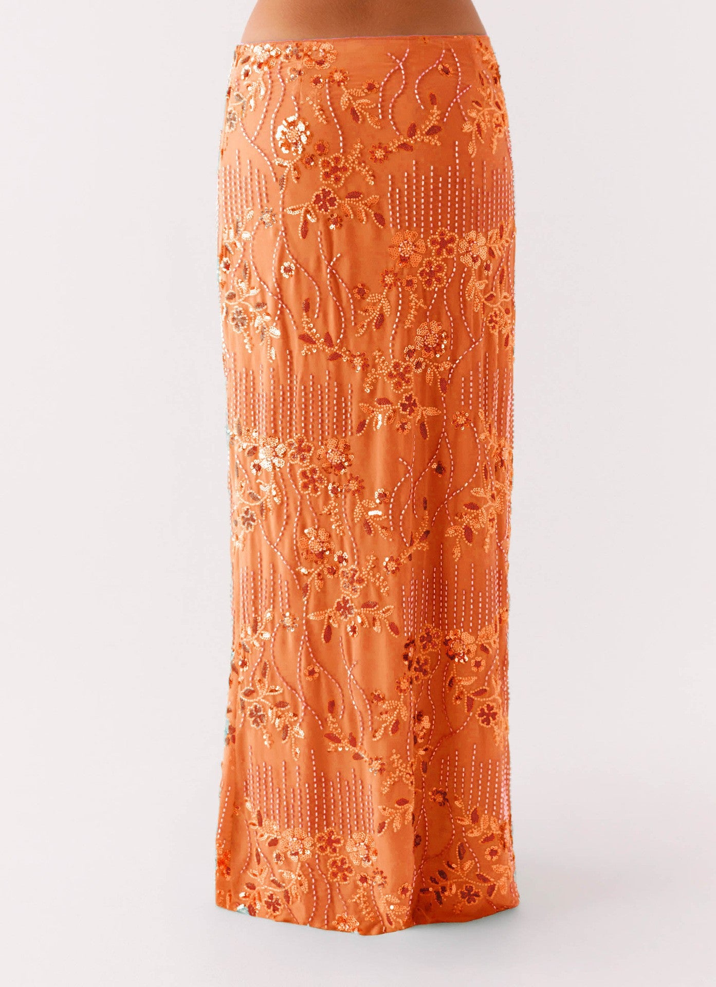 Embroidered Sequin Long Skirt