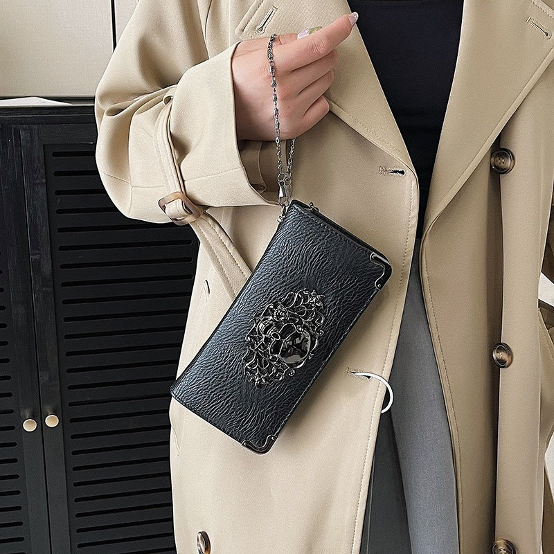Long Retro Skull Design Wallet Clutch Bag