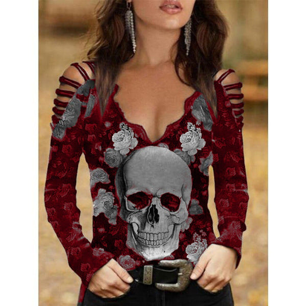 Skull Print Lace T-shirt