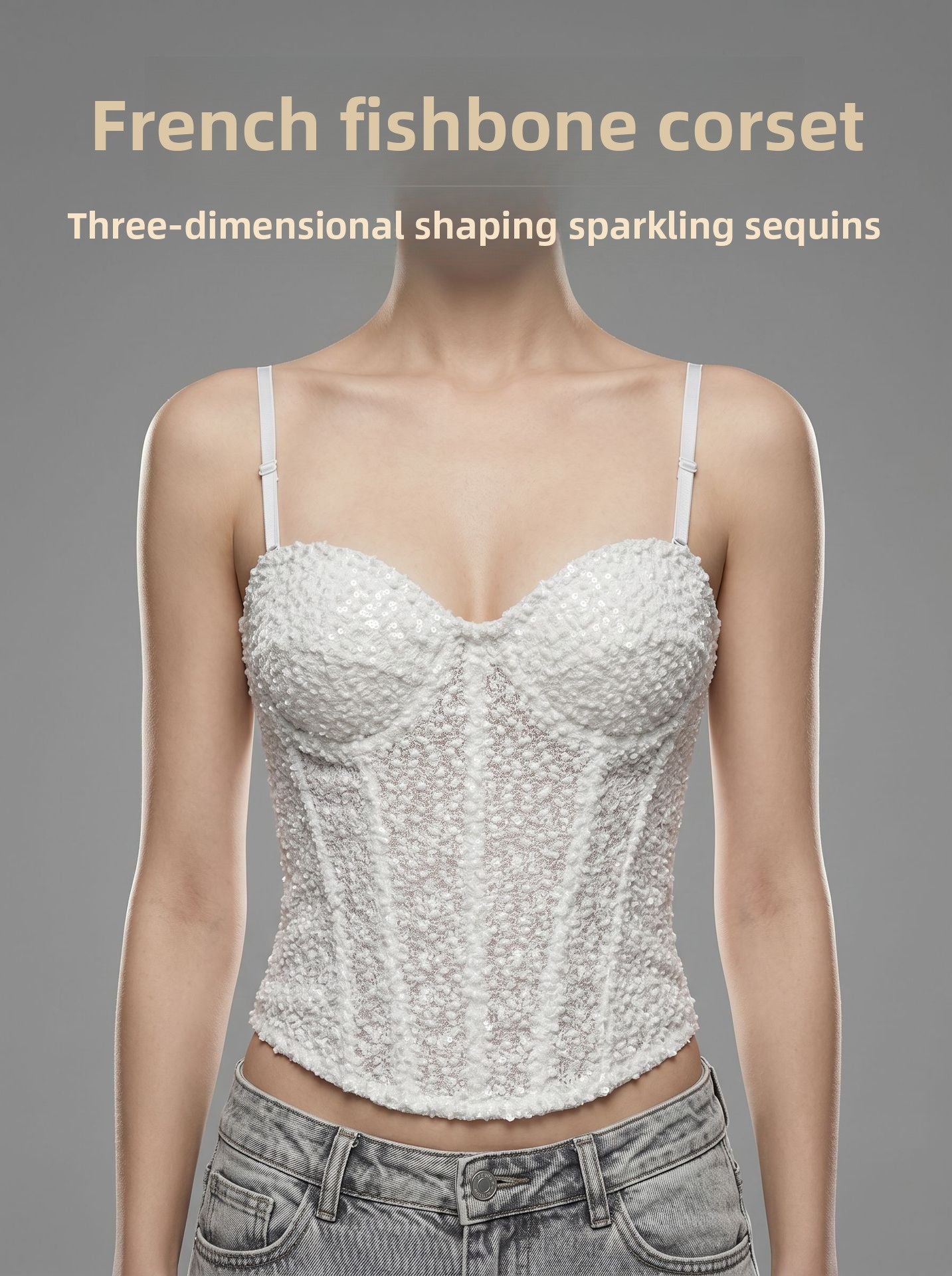 French Style 3D Sequin Fishbone Bra Top