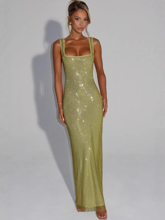 Sequin Mesh Diamond Evening Dress