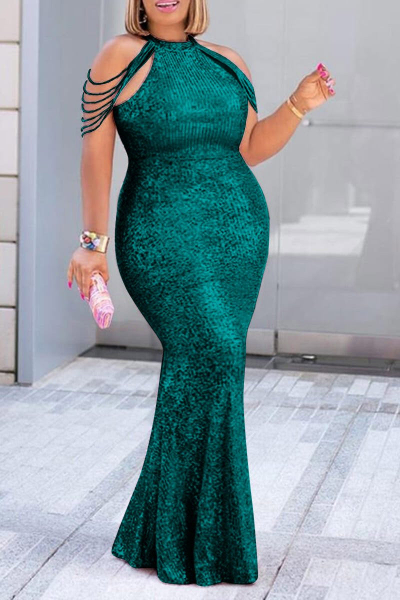 Sequin Sleeveless Round Neck Long Dress