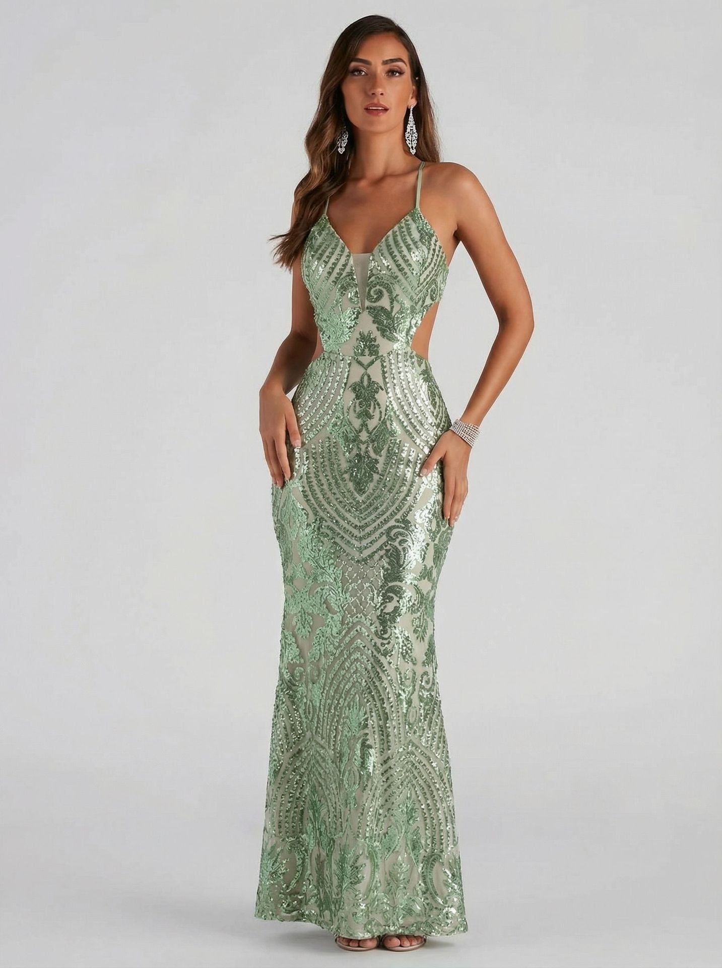 Elegant Sequin V-neck Evening Dress
