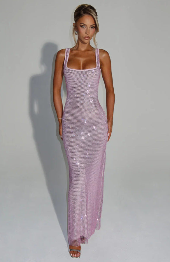 Sequin Mesh Diamond Evening Dress