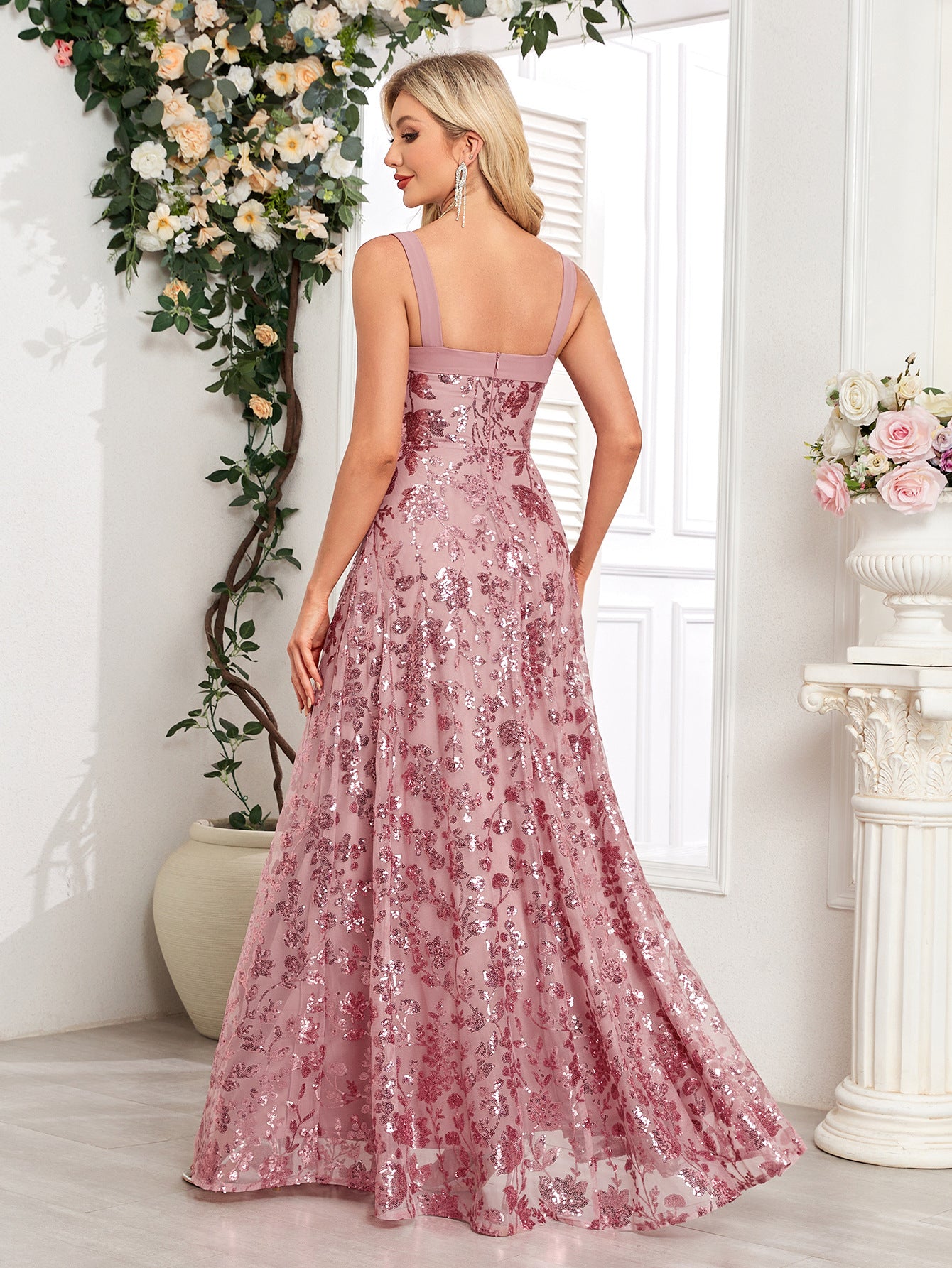 Elegant Strapless Sequin Evening Gown