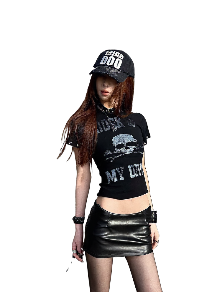 Yabi Street Style Cotton T-Shirt with Skull Print