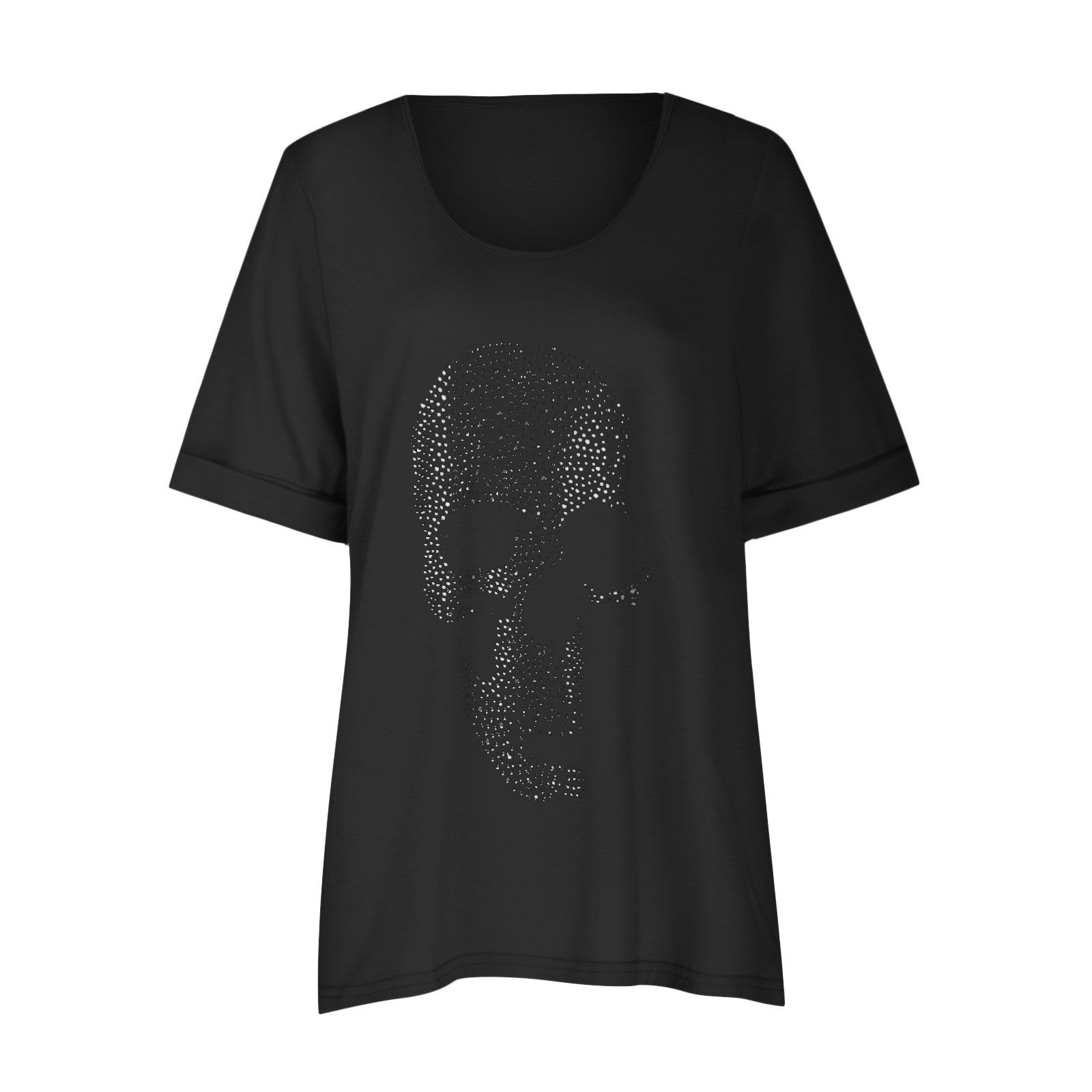 Loose Fit Beaded Skull Print Womens T-Shirt