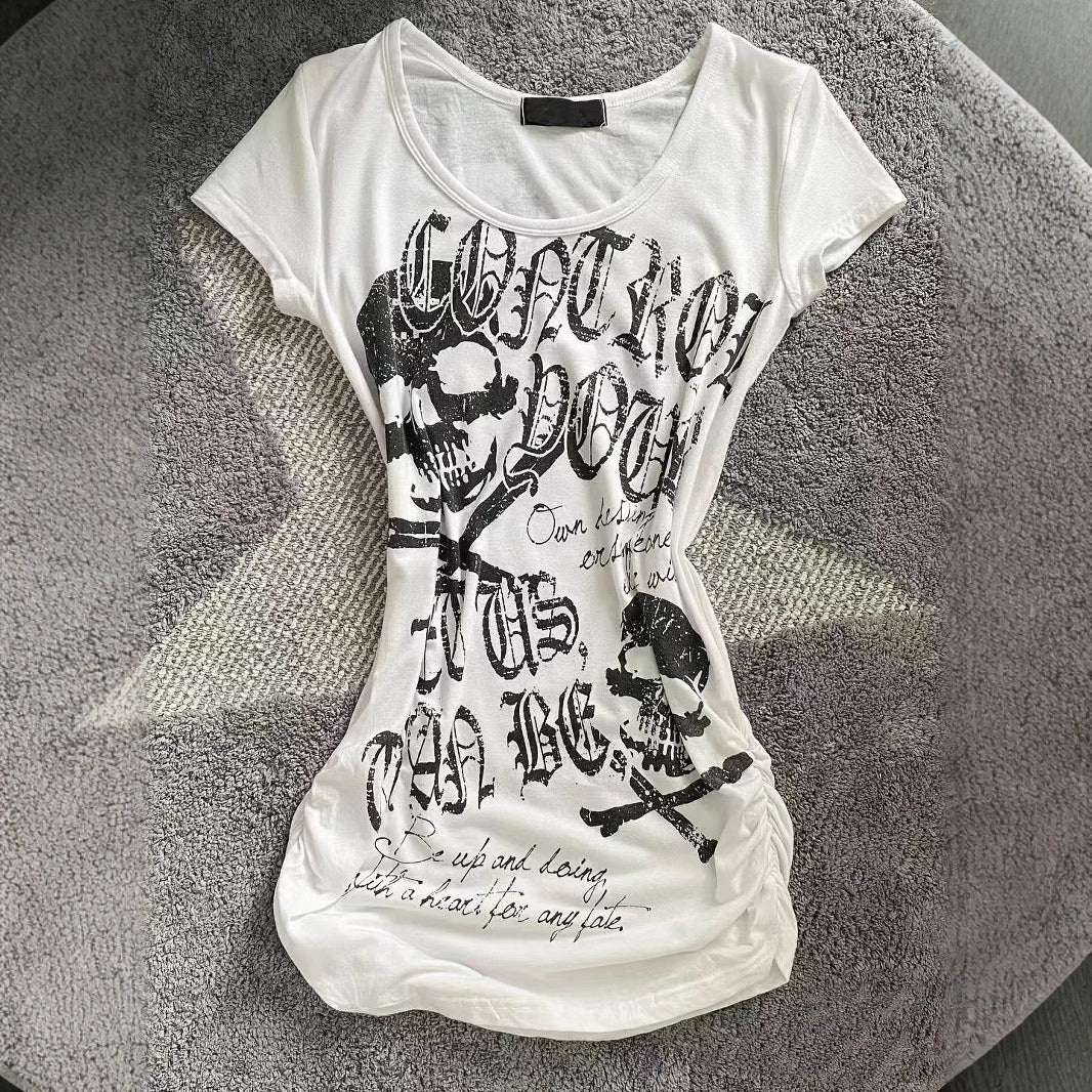 Retro Punk Skull Print Slim Fit T-Shirt