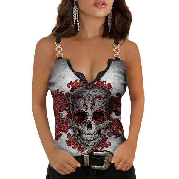 Skull Print Lace T-shirt