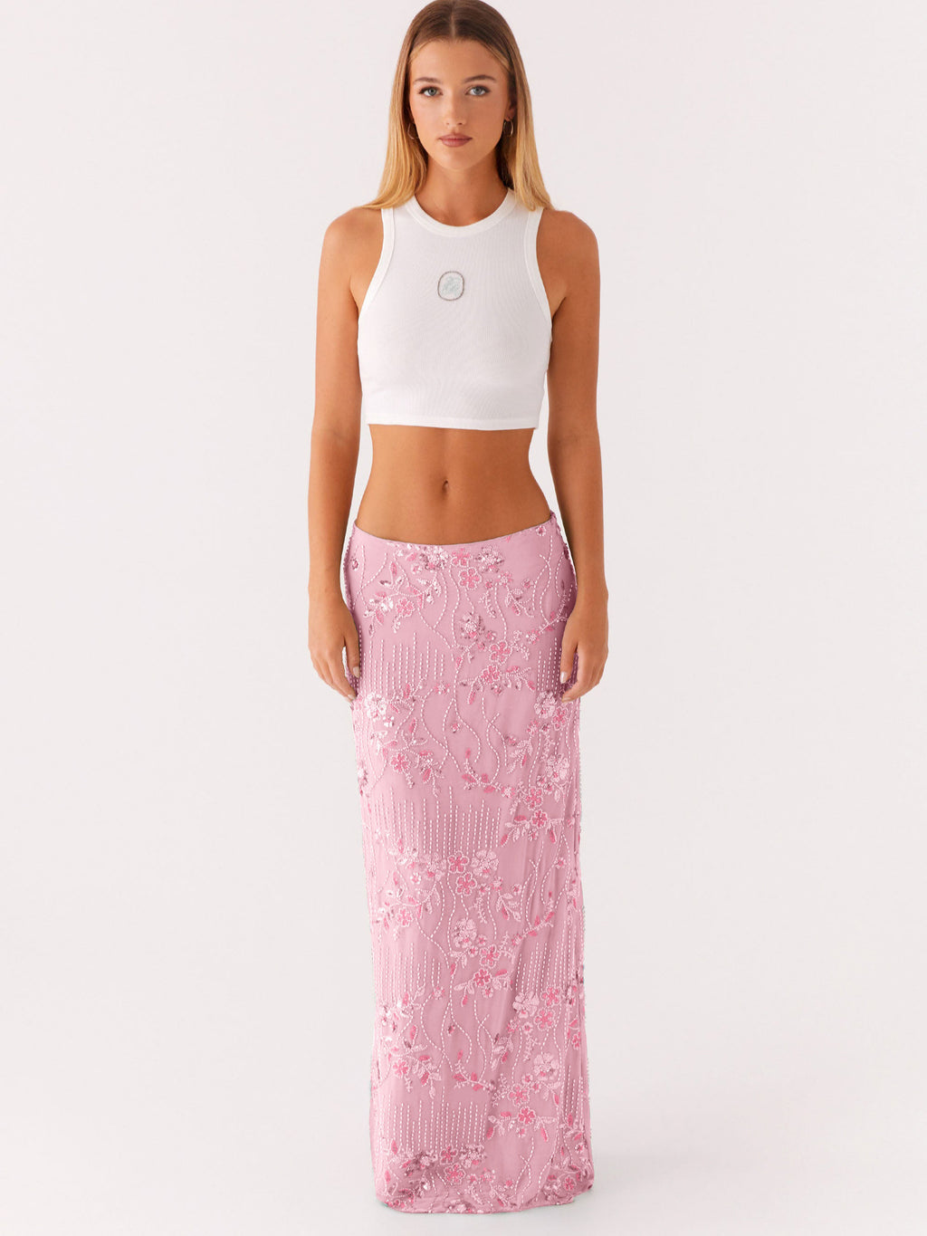 Embroidered Sequin Long Skirt