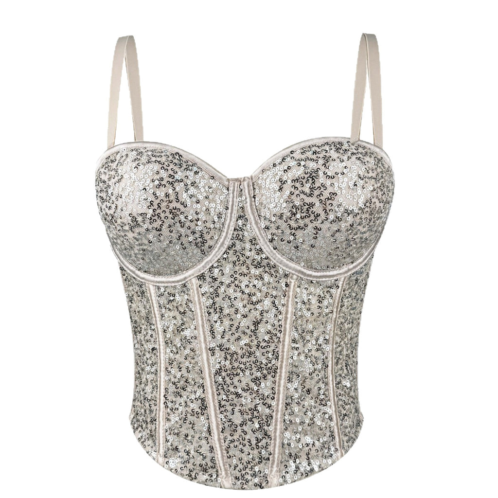 Lace Sequin Slim Fit Tube Top