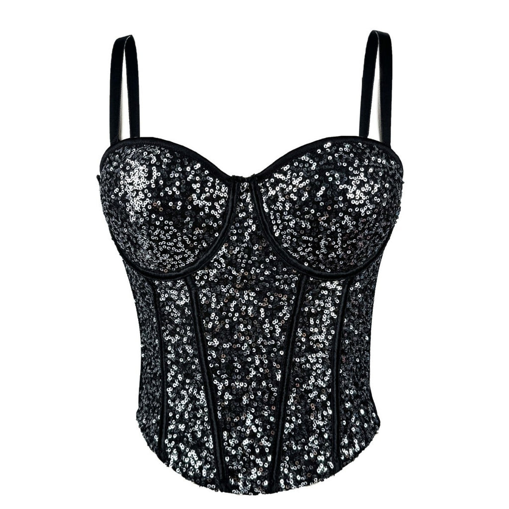 Lace Sequin Slim Fit Tube Top