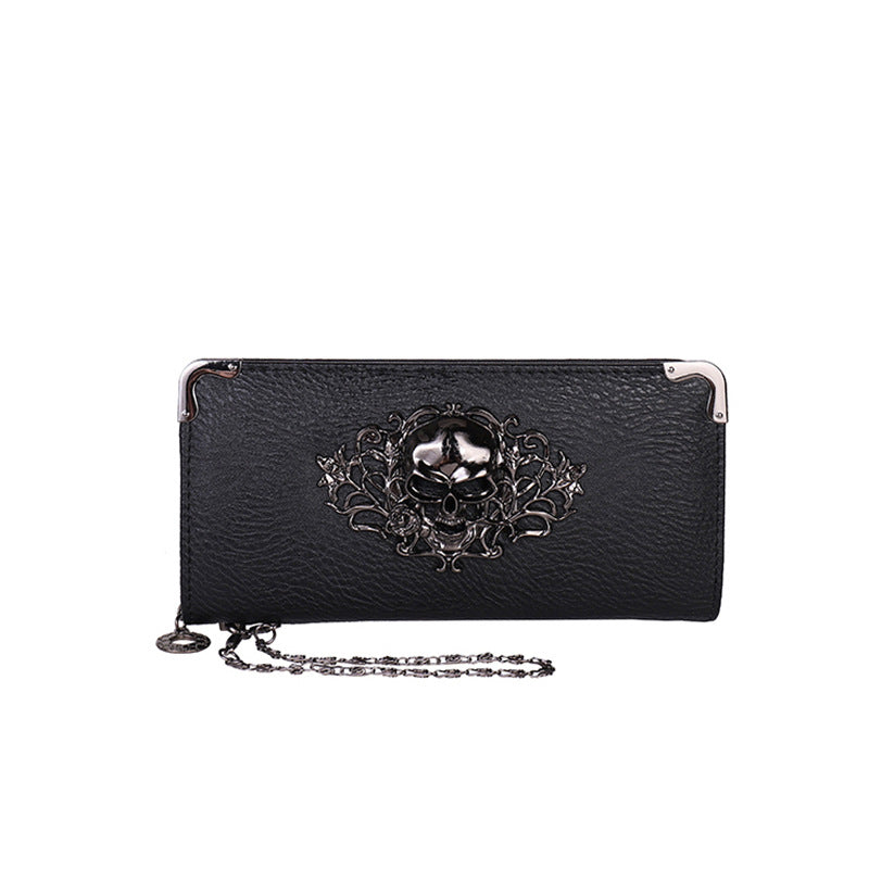 Long Retro Skull Design Wallet Clutch Bag